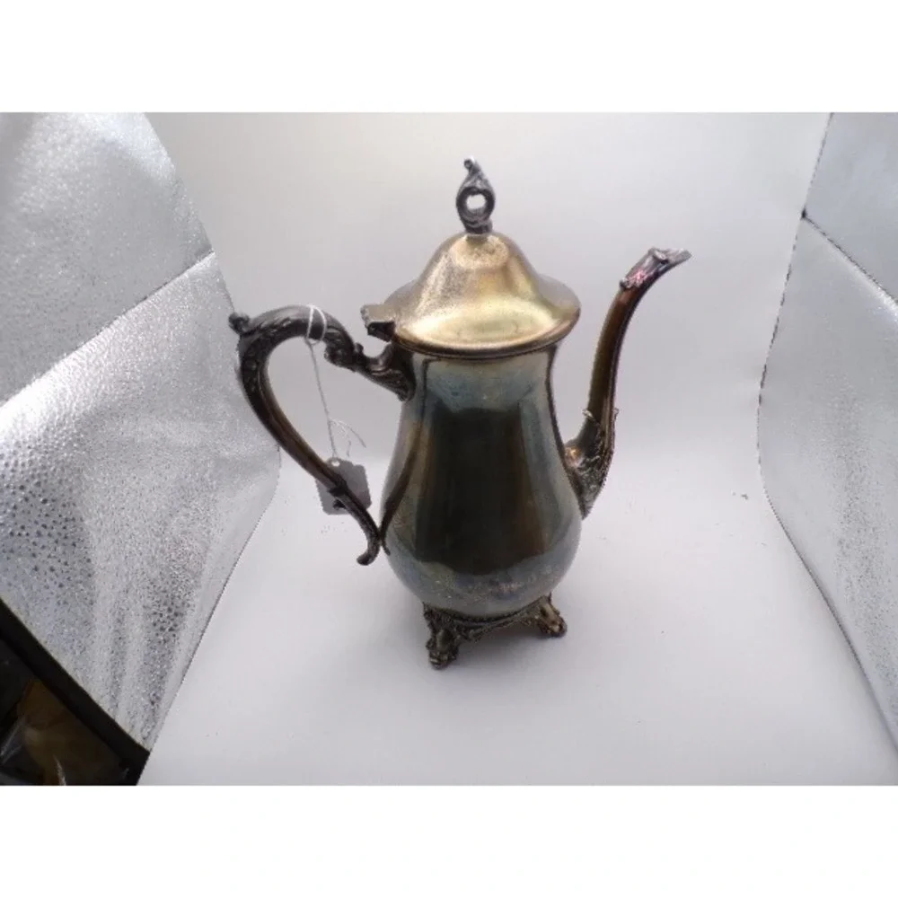 Vintage Silver Plated Footed Coffee Pot Teapot‎ Server Ornate Handle Spout